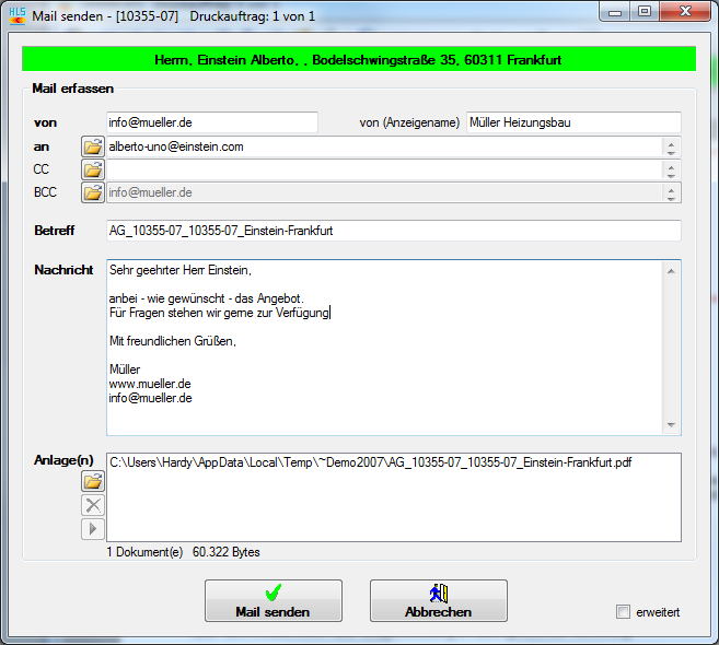 MailVersand über die Druckvorschau